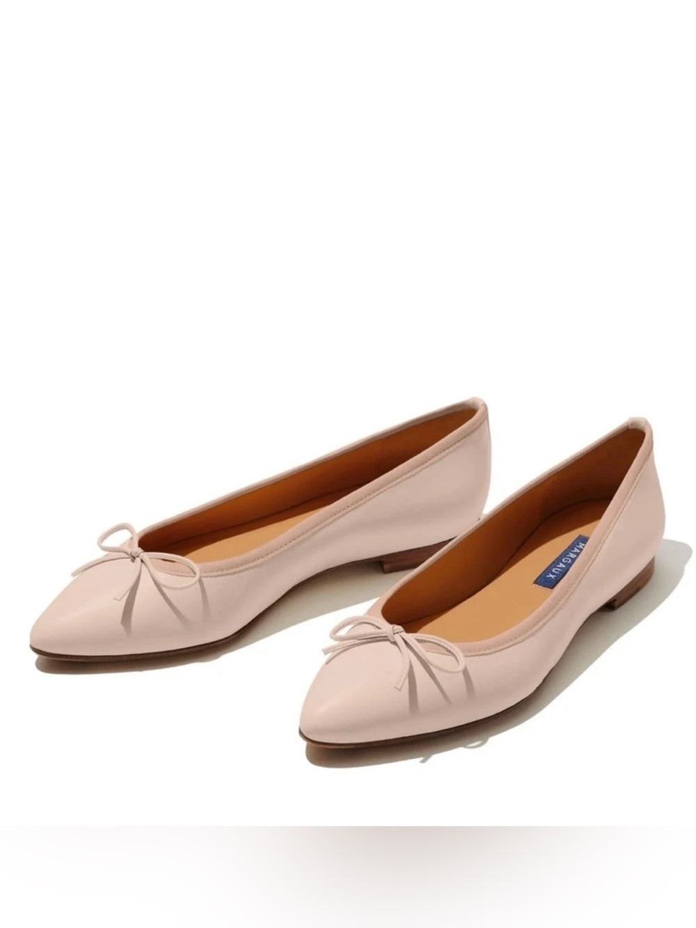 Margaux Leather Pointed Bow Ballet Flats - Light Pink